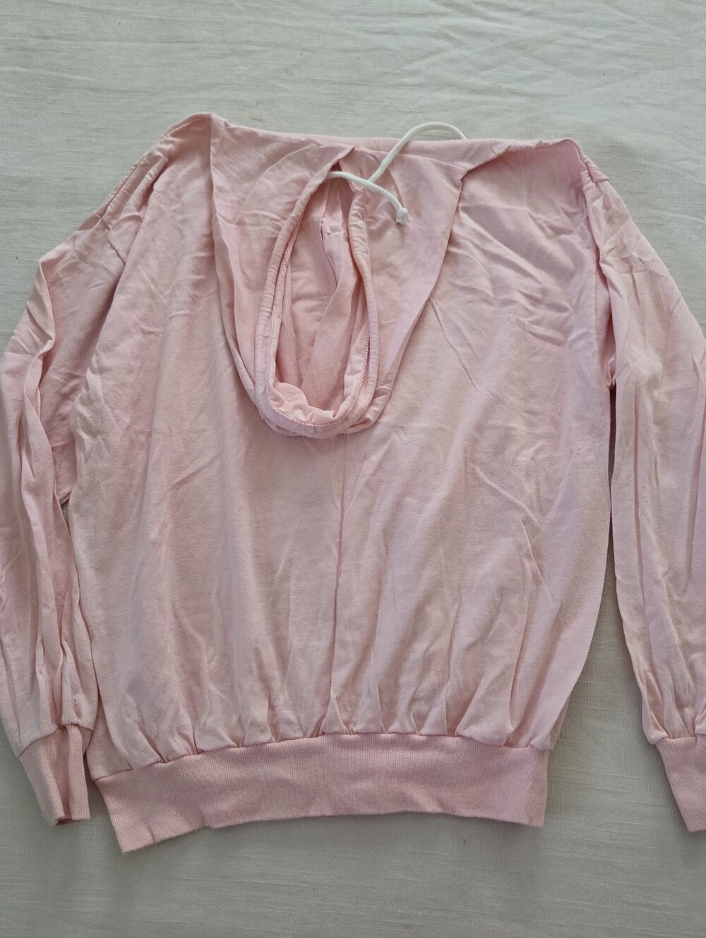 Vintage Light Pink Hooded Pullover Long Sleeve Sweatshirt Small Medium - Picture 9 of 9